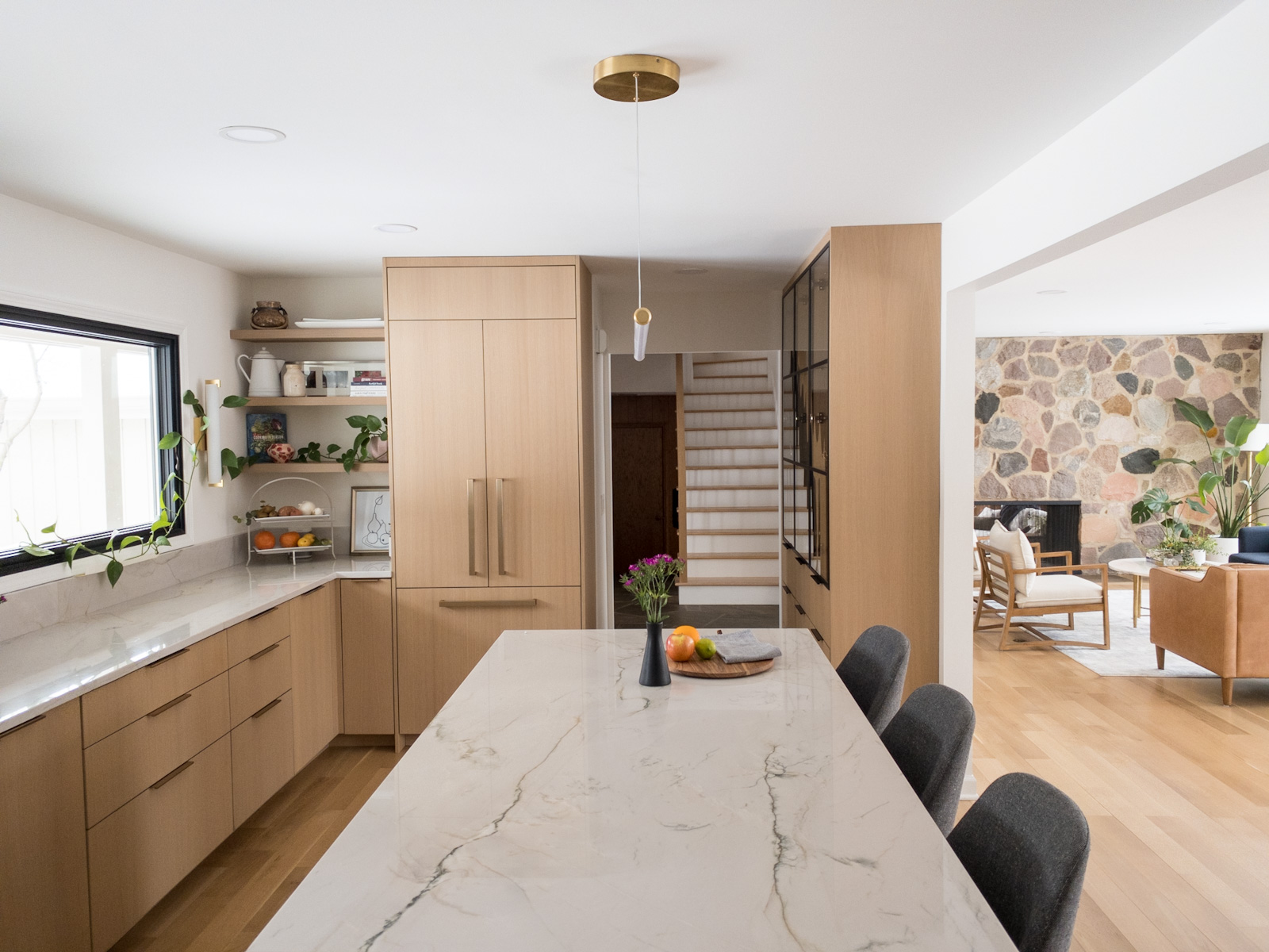 Kitchen island with quartzite counter